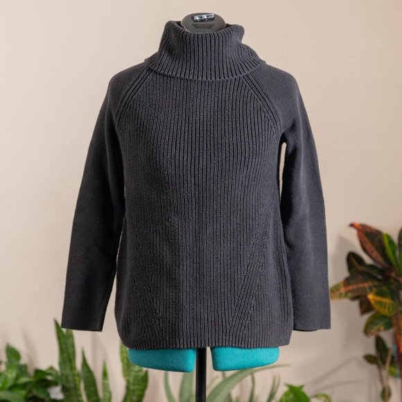 Lands End Turtleneck Sweater Cotton Black Size Small Ribbed - Picture 2 of 3